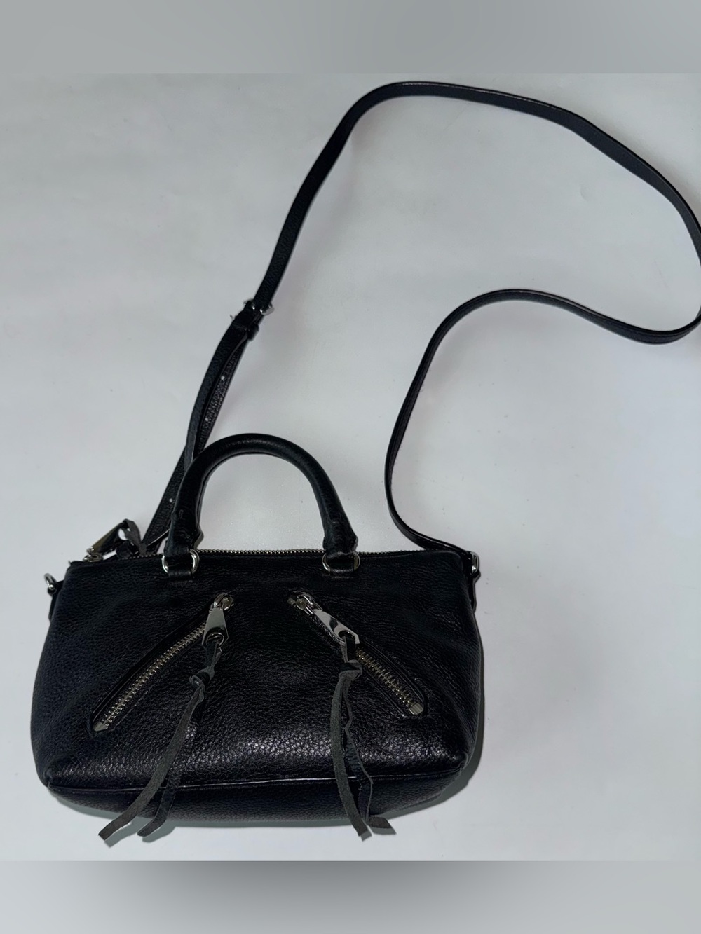 Rebecca Minkoff Black Micro Moto Leather Satchel Bag Crossbody Strap - Picture 3 of 16